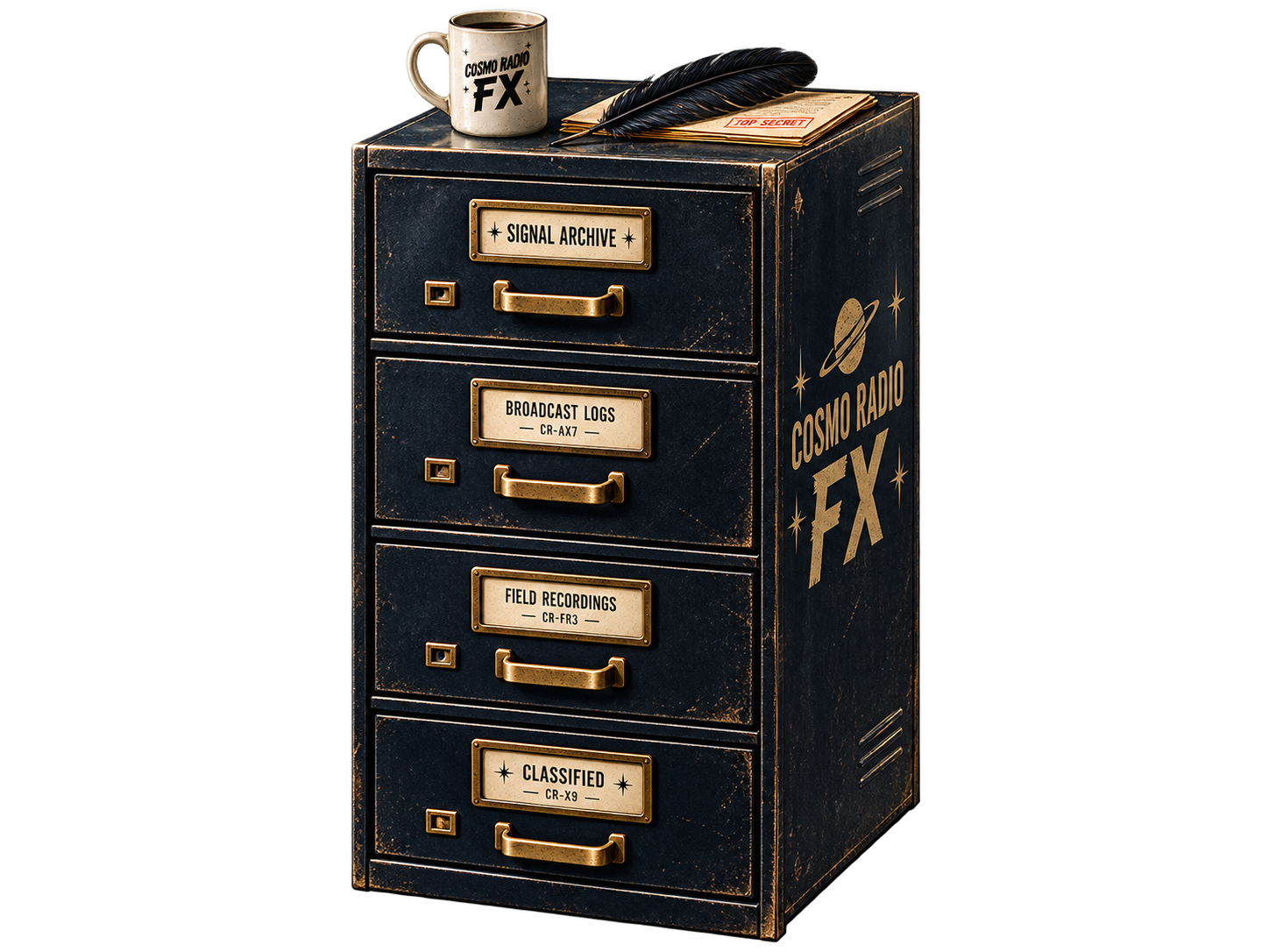 Cosmo Radio FX Signal Archive filing cabinet